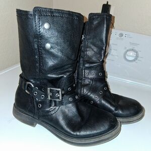 Zodiac Black Moto Boots with Buckle Detail